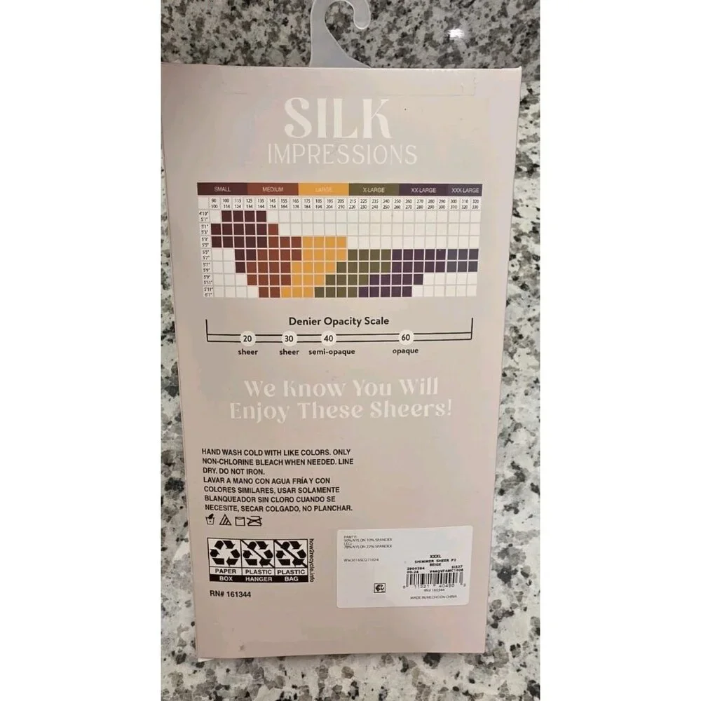 Silk Impressions 2 Pair XXXL Sheer‎ Shimmer Pantyhose 20 Denier Beige